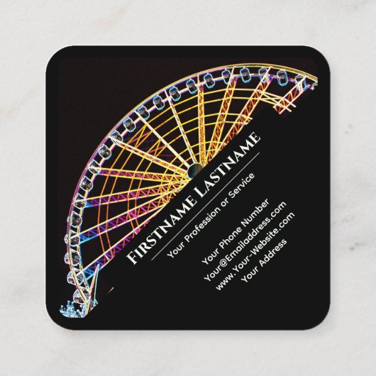黒ネオエレガントスタイル観覧車イエローライト スクエア名刺 (裏面)