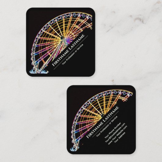 黒ネオエレガントスタイル観覧車イエローライト スクエア名刺 (正面/裏面)