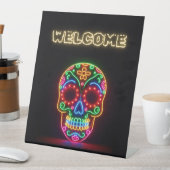 黒ネオン砂糖スカル/死んだ歓迎の日 台座サイン (インサイチュ)