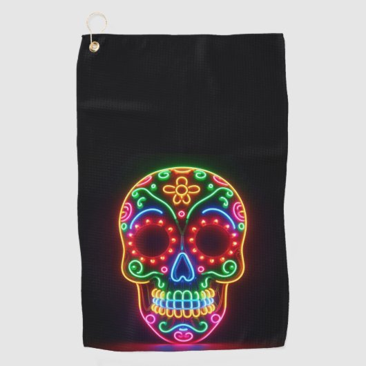 黒ネオン糖スカル/死んだ日 ゴルフタオル (正面)