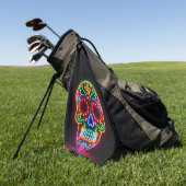 黒ネオン糖スカル/死んだ日 ゴルフタオル (グリーン)