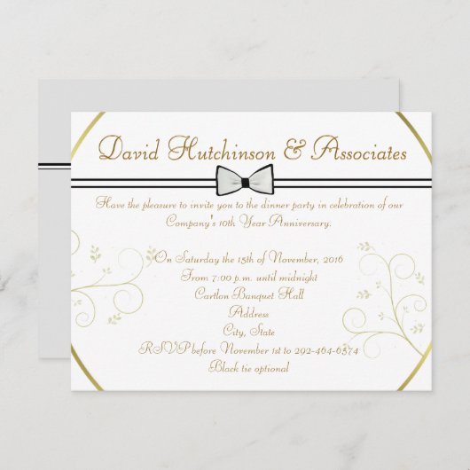 黒ネクタイディ企業のナー披露宴招待状 招待状 (正面/裏面)