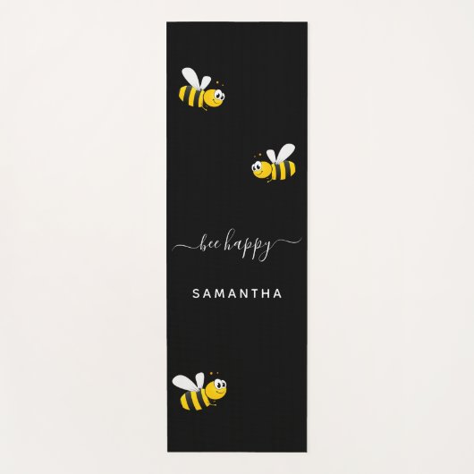 黒ハチ幸せでぶつぶつ蜂の夏のおもしろいユーモア名 ヨガマット (正面)