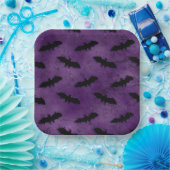 黒ハロウィーンこうもり付き紫 ペーパープレート (パーティー)