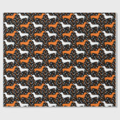 黒ハロウィーンのダックスント白とオレンジ ラッピングペーパー (フラット)