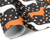 黒ハロウィーンのダックスント白とオレンジ ラッピングペーパー (ロールコーナー)
