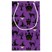 黒ハロウィーンの城の帽子と紫スカル スモールペーパーバッグ (裏面)