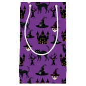 黒ハロウィーンの城の帽子と紫スカル スモールペーパーバッグ (正面)
