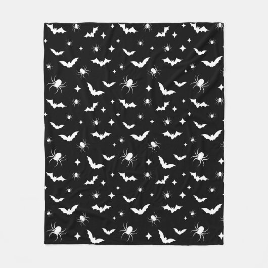 黒ハロウィーン怖いこうもりとスパイダパターン フリースブランケット (正面)