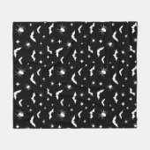 黒ハロウィーン怖いこうもりとスパイダパターン フリースブランケット (正面(横))