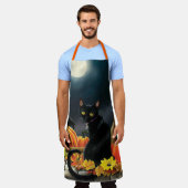 黒ハロウィーン猫 エプロン (着用した状態)