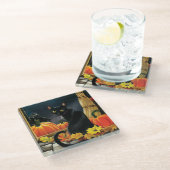 黒ハロウィーン猫 ガラスコースター (アングル)