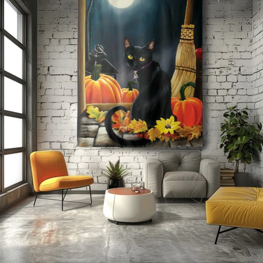 黒ハロウィーン猫 タペストリー