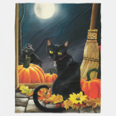 黒ハロウィーン猫 フリースブランケット (正面)
