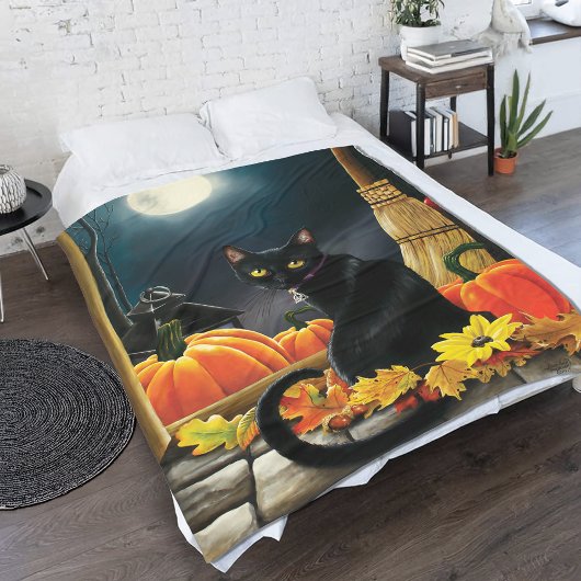 黒ハロウィーン猫 フリースブランケット