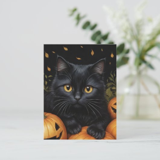 黒ハロウィーン猫 ポストカード (スタンド正面)