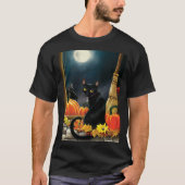 黒ハロウィーン猫 Tシャツ (正面)