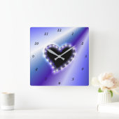 黒ハートと星がピンクパープルレインボー スクエア壁時計 (ホーム)