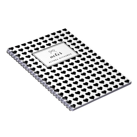 黒ハートパターパーソナライズされたン ノートブック (右側)