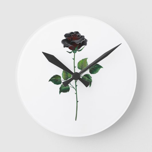 黒バラ花 ラウンド壁時計 (正面)