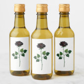 黒バラ花 ワインラベル (ボトル)