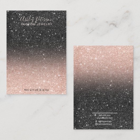 黒バラ金ゴールドグリッタージュエリーイヤリングディスプレイ 名刺 (正面/裏面)