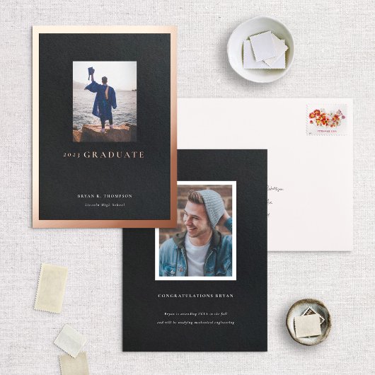 黒バラ金ゴールド枠卒業発表カード 箔招待状