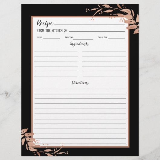 黒バラ金ゴールド葉レシピバインダーページ (正面)