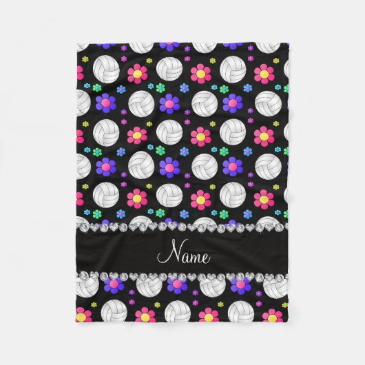 黒バレーボールパーソナライズされたレインボーフラワーの名前 フリースブランケット (正面)