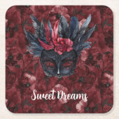 黒バーボンディ レッド フェザーズ マスク スクエアペーパーコースター (正面)