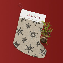 黒バ素朴ラフェイクップ雪片パターン スモールクリスマスストッキング