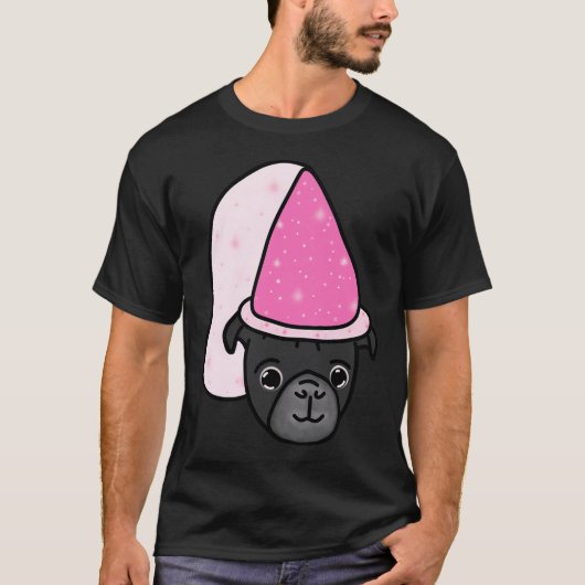 黒パグお姫様 Tシャツ (正面)