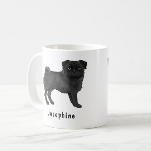 黒パグの犬 かわいいキャラクター犬 モップス 名前入り コーヒーマグカップ