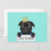 黒パグ犬W / クラウンルール・ザ・ワールド ポストカード (正面/裏面)