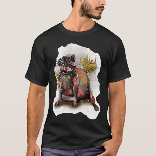 黒パグ電球 Tシャツ (正面)