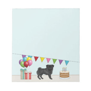 黒パグ かわいい カートゥーン 犬 カラフル 誕生日 ノートパッド