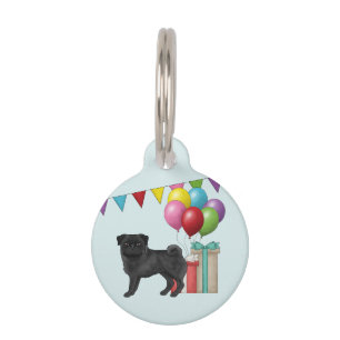 黒パグ かわいい カートゥーン 犬 カラフル 誕生日 ペット ネームタグ