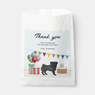 黒パグ かわいい カートゥーン 犬 誕生日 お礼 フェイバーバッグ