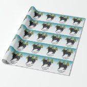 黒パグ かわいい カートゥーン 犬 雪の 森の 冬 ラッピングペーパー (アンロールド)