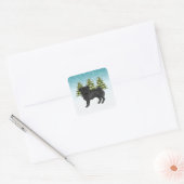 黒パグ かわいい カートゥーン 犬 雪の 森 スクエアシール (封筒)