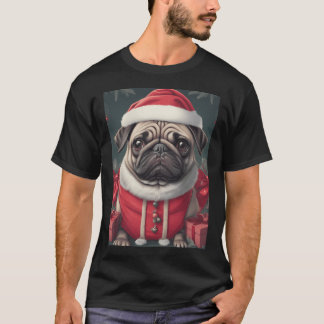 黒パグ クリスマス Tシャツ