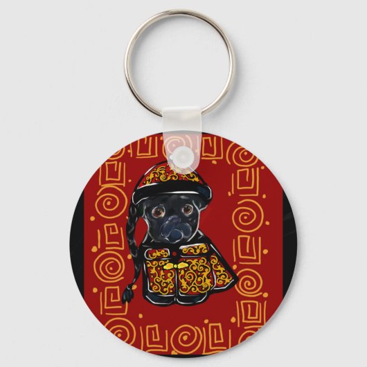 黒パグ 戌年 キーホルダー (正面)