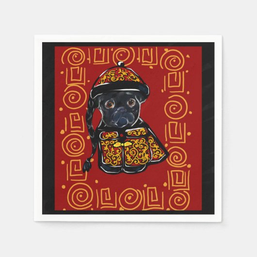 黒パグ 戌年 スタンダードカクテルナプキン (正面)