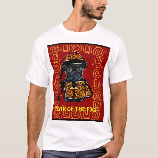 黒パグ 戌年 Tシャツ (正面)