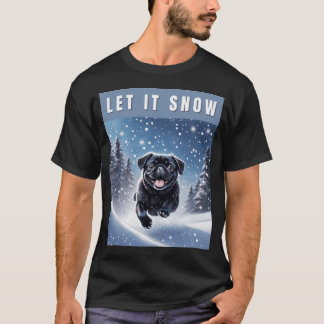黒パグ 雪だるま Tシャツ