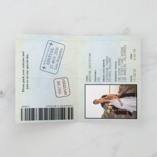 黒パスポートの目的地の結婚式 招待状 (内部)