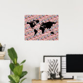 黒パターン(の模様が)ある世界地図 ポスター (ホームオフィス)