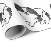 黒パルティカラーポメラニア犬かわいい犬のパターン ラッピングペーパー (ロールコーナー)