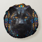 黒パンサーモザイクのステンドグラス ラウンドクッション (裏面)
