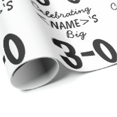 黒パーソナライズされたい30歳の誕生日 ラッピングペーパー (ロールコーナー)